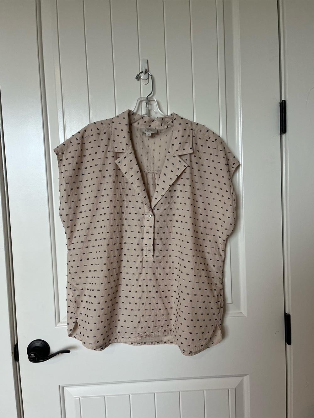 LOFT Beige Cap-Sleeve Printed Blouse